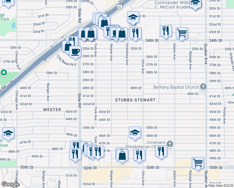 map of restaurants, bars, coffee shops, grocery stores, and more near 4914 41st Street in Lubbock