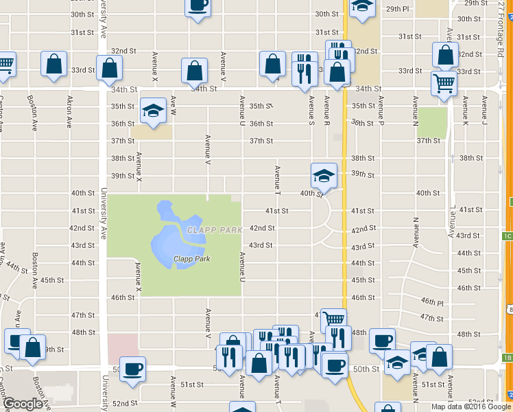map of restaurants, bars, coffee shops, grocery stores, and more near 2010 42nd Street in Lubbock