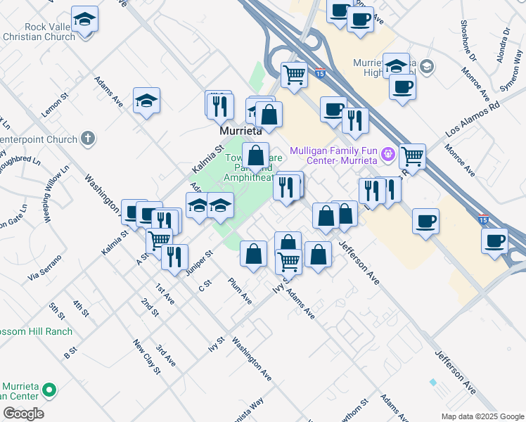 map of restaurants, bars, coffee shops, grocery stores, and more near 24772 Ambervalley Avenue in Murrieta