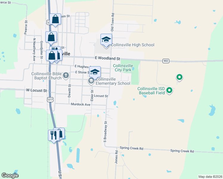 map of restaurants, bars, coffee shops, grocery stores, and more near 407 South Broadway Street in Collinsville