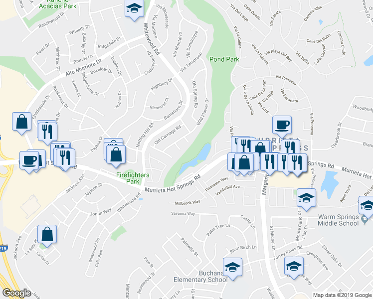 map of restaurants, bars, coffee shops, grocery stores, and more near 26030 Summer Dawn Court in Murrieta