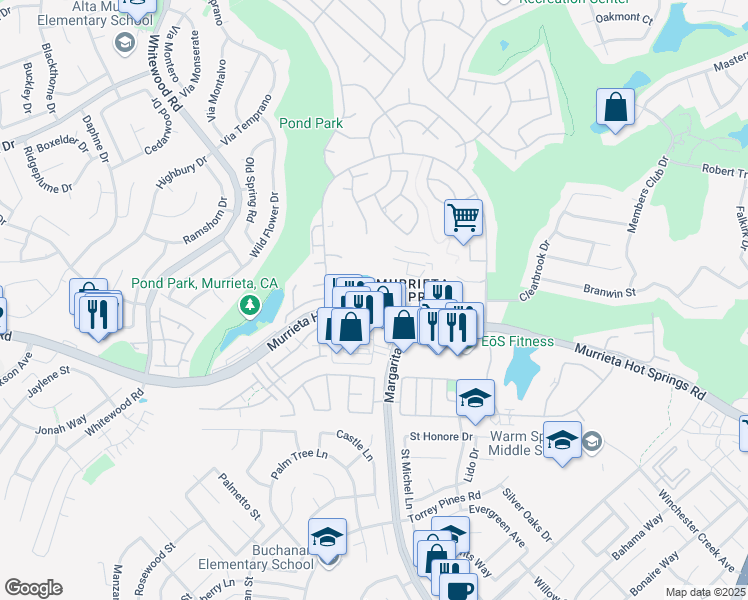 map of restaurants, bars, coffee shops, grocery stores, and more near 28661 Via Las Flores in Murrieta