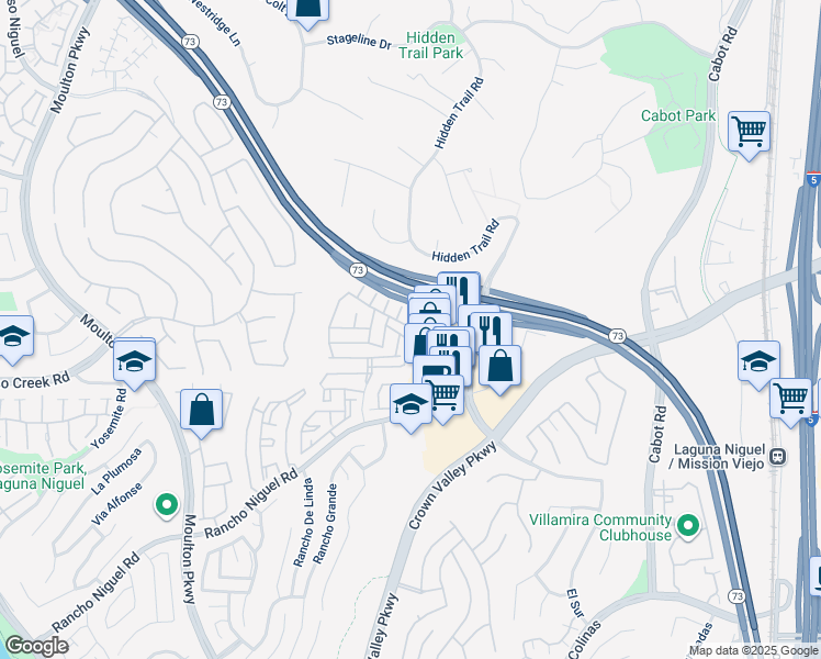 map of restaurants, bars, coffee shops, grocery stores, and more near 27966 Via Mirada in Laguna Niguel