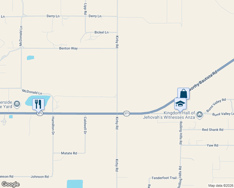 map of restaurants, bars, coffee shops, grocery stores, and more near Kirby Road in Anza