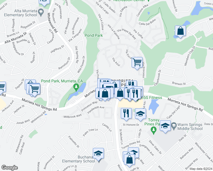 map of restaurants, bars, coffee shops, grocery stores, and more near 28691 Via Las Flores in Murrieta