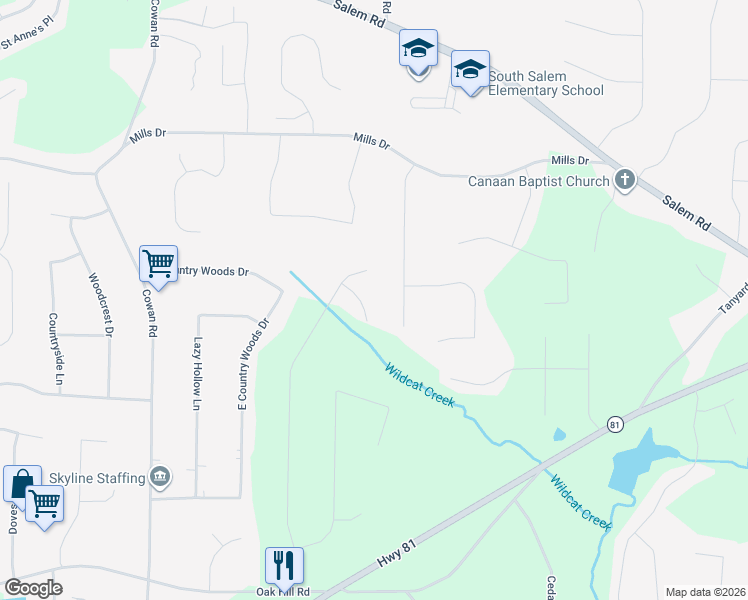 map of restaurants, bars, coffee shops, grocery stores, and more near 385 Oak Hill Drive in Covington