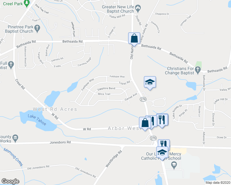 map of restaurants, bars, coffee shops, grocery stores, and more near 352 Mica Trail in Riverdale