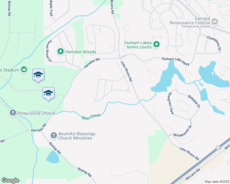 map of restaurants, bars, coffee shops, grocery stores, and more near 2031 Broadmoor Way in Fairburn