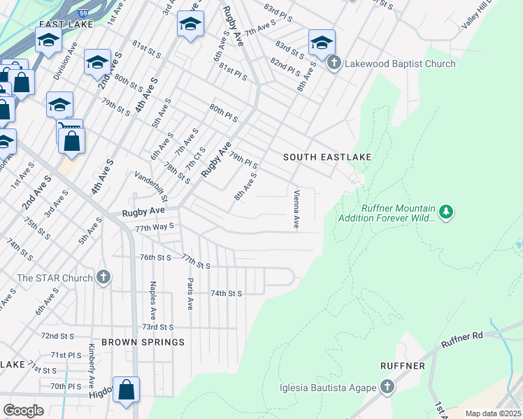 map of restaurants, bars, coffee shops, grocery stores, and more near 809 79th Street South in Birmingham