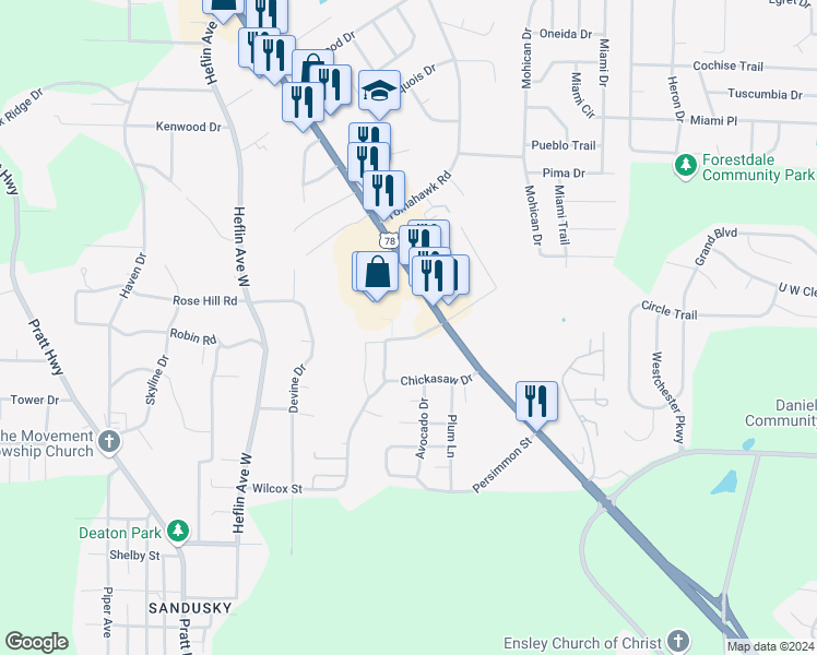 map of restaurants, bars, coffee shops, grocery stores, and more near 1132 Veterans Memorial Drive in Forestdale