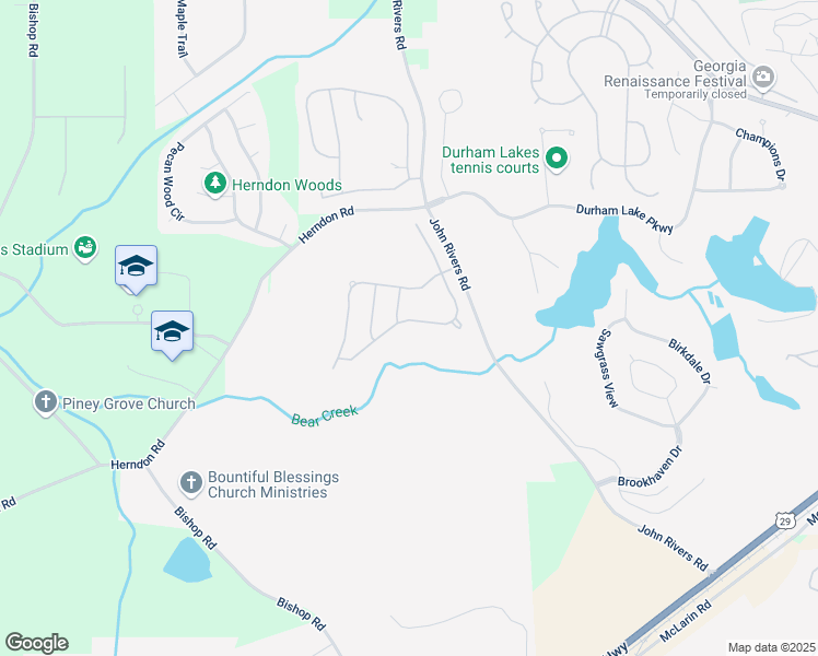 map of restaurants, bars, coffee shops, grocery stores, and more near 2031 Broadmoor Way in Fairburn