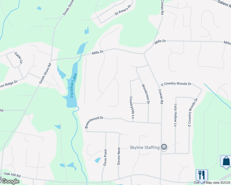 map of restaurants, bars, coffee shops, grocery stores, and more near 120 Mills Creek Lane in Covington
