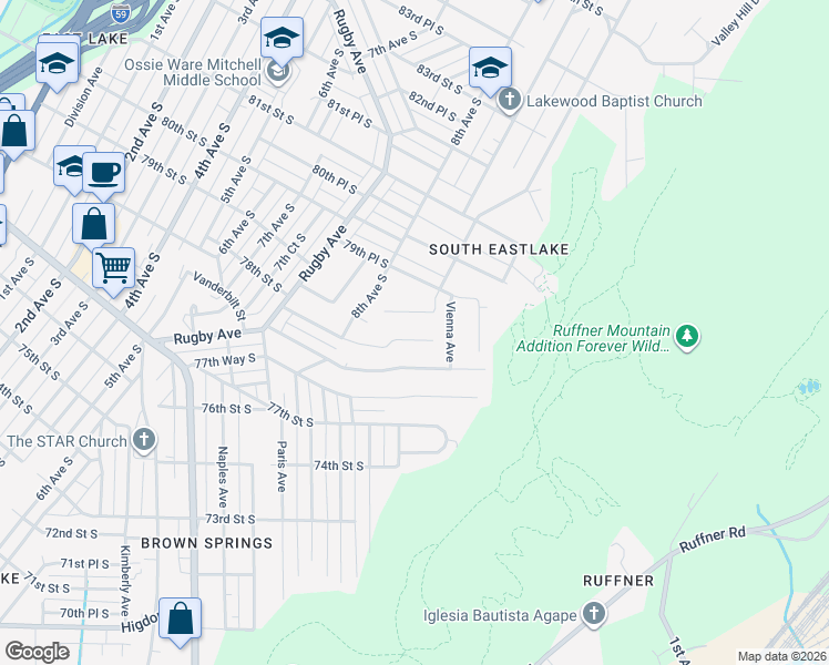 map of restaurants, bars, coffee shops, grocery stores, and more near 841 79th Street South in Birmingham