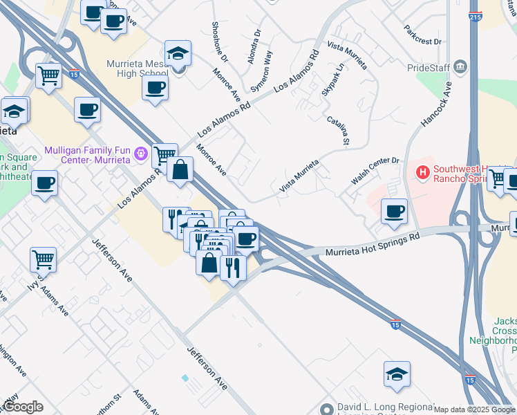 map of restaurants, bars, coffee shops, grocery stores, and more near Monroe Avenue in Murrieta