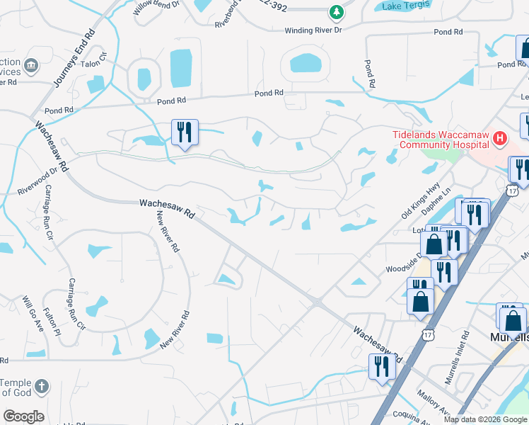 map of restaurants, bars, coffee shops, grocery stores, and more near 4513 Firethorne Drive in Murrells Inlet