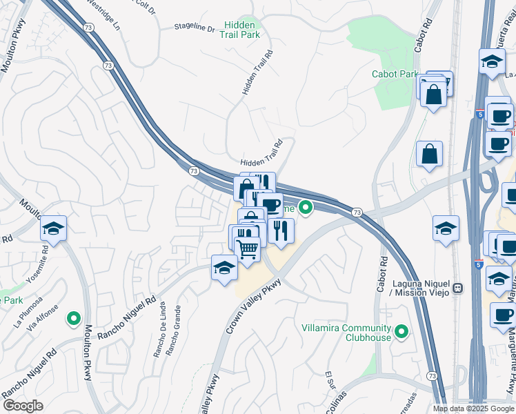 map of restaurants, bars, coffee shops, grocery stores, and more near 28281 Crown Valley Parkway in Laguna Niguel