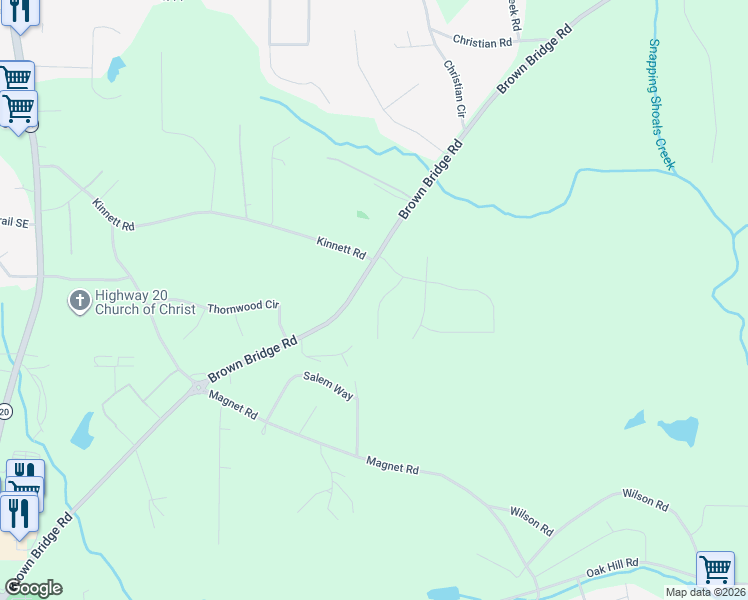 map of restaurants, bars, coffee shops, grocery stores, and more near 40 Paces Landing in Covington