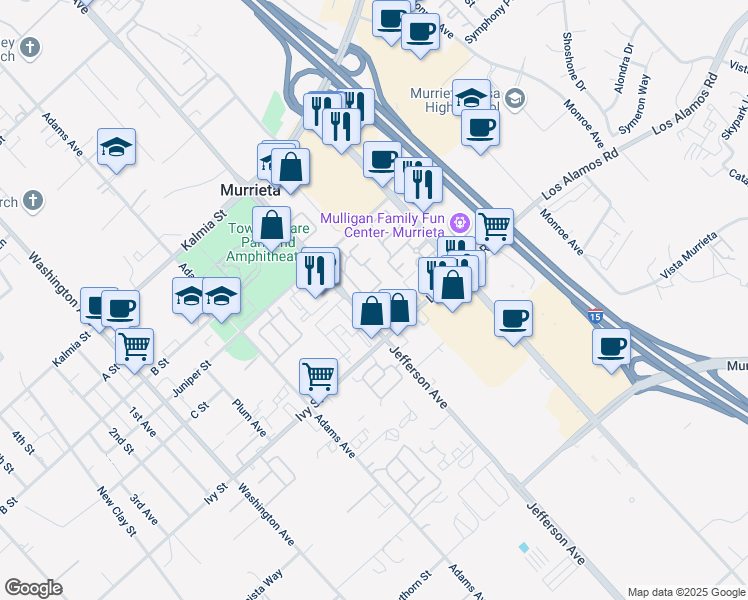 map of restaurants, bars, coffee shops, grocery stores, and more near Unnamed Road in Murrieta