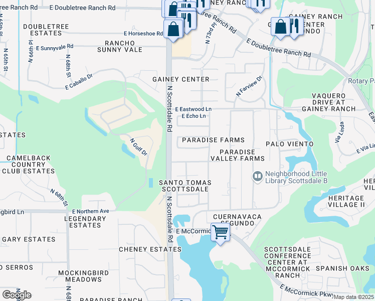 map of restaurants, bars, coffee shops, grocery stores, and more near 7285 East Las Palmaritas Drive in Scottsdale