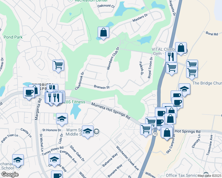 map of restaurants, bars, coffee shops, grocery stores, and more near 29413 Branwin Street in Murrieta