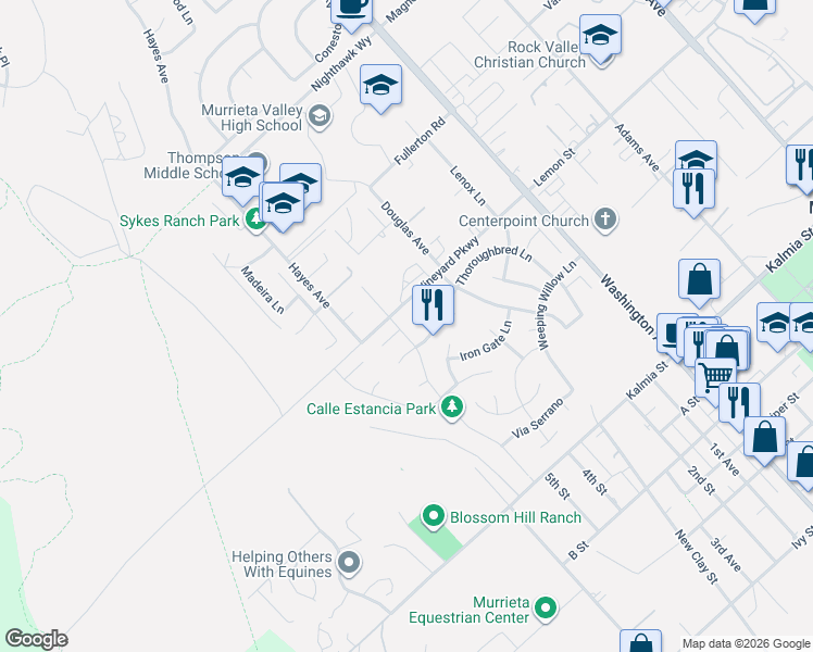 map of restaurants, bars, coffee shops, grocery stores, and more near 24320 Calle Estancia Road in Murrieta