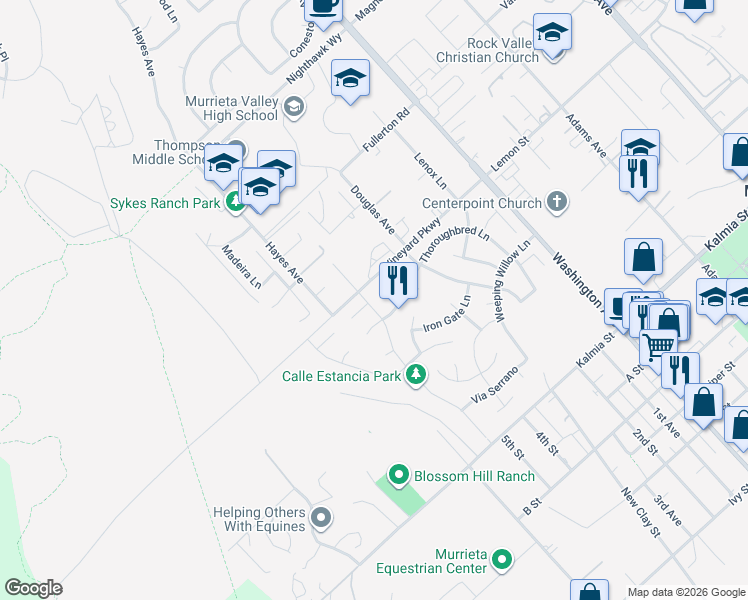 map of restaurants, bars, coffee shops, grocery stores, and more near 24320 Calle Estancia Road in Murrieta