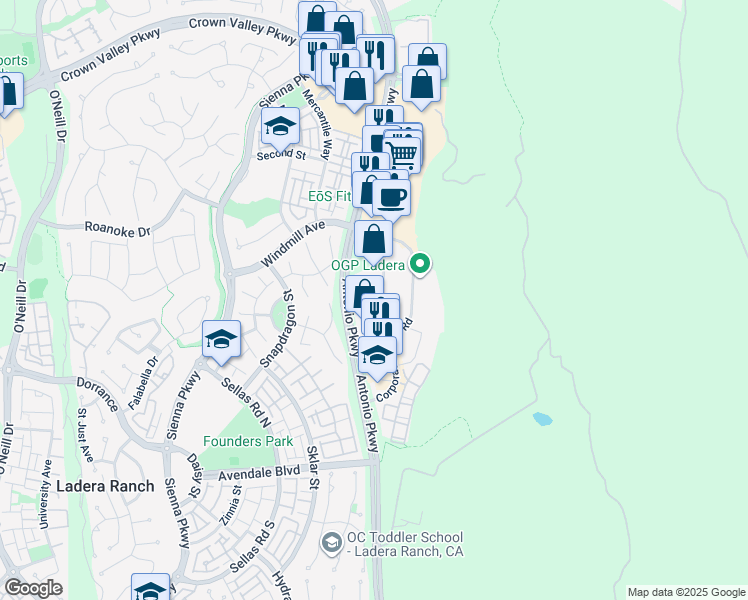 map of restaurants, bars, coffee shops, grocery stores, and more near 777 Corporate Drive in Ladera Ranch