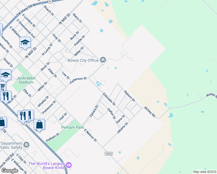 map of restaurants, bars, coffee shops, grocery stores, and more near 1101 Eldorado Street in Bowie