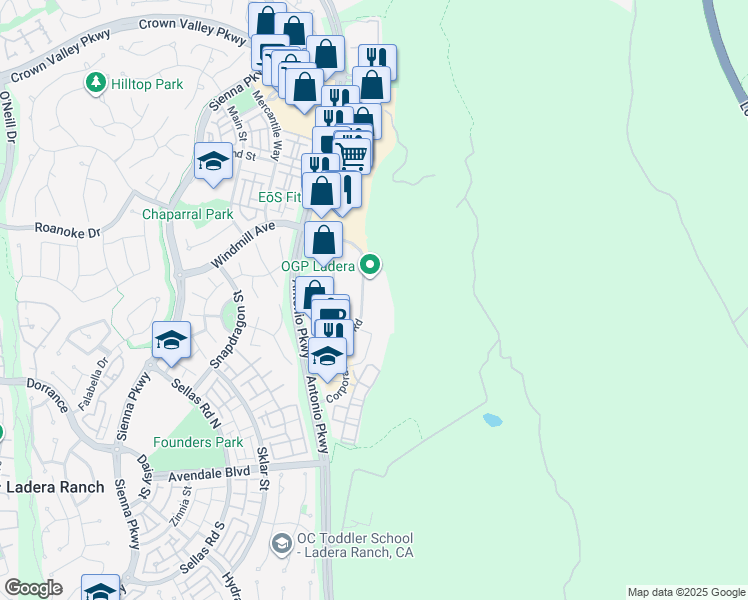 map of restaurants, bars, coffee shops, grocery stores, and more near 10 Terrace Road in Ladera Ranch