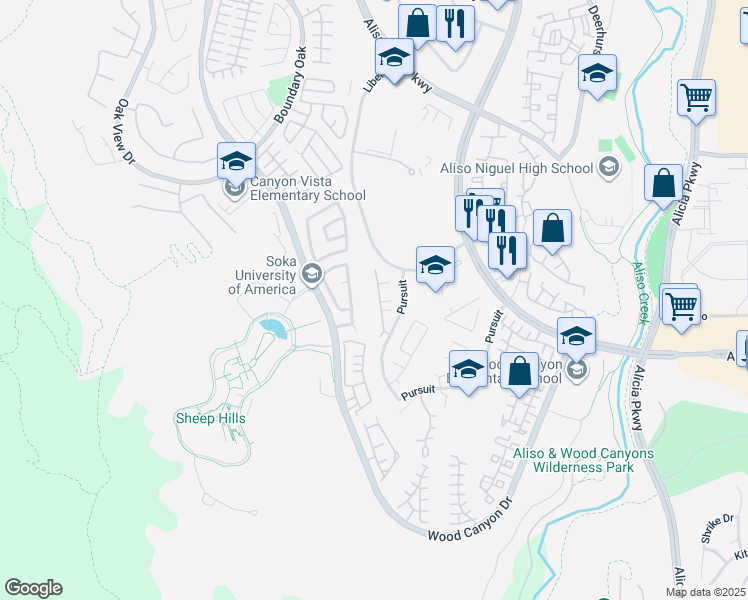 map of restaurants, bars, coffee shops, grocery stores, and more near 47 Rue Du Chateau in Aliso Viejo
