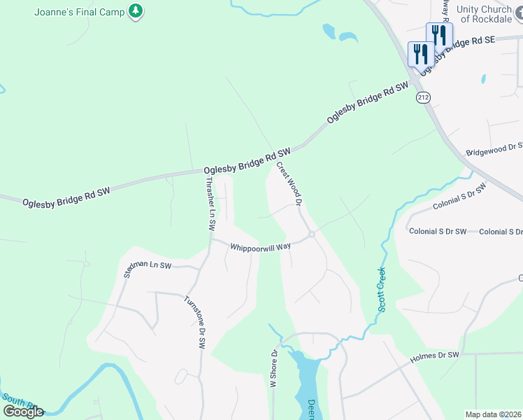 map of restaurants, bars, coffee shops, grocery stores, and more near 2213 Crescent Walk in Conyers