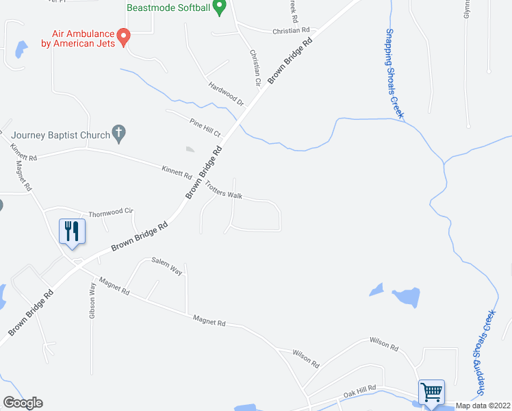 map of restaurants, bars, coffee shops, grocery stores, and more near 80 Trotters Walk in Covington