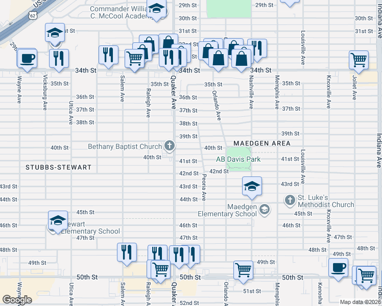 map of restaurants, bars, coffee shops, grocery stores, and more near 4308 40th Street in Lubbock
