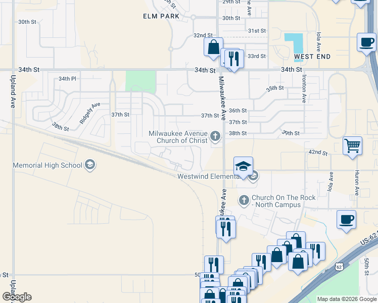map of restaurants, bars, coffee shops, grocery stores, and more near 210 East Llano Avenue in Lubbock