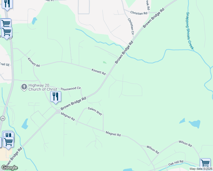 map of restaurants, bars, coffee shops, grocery stores, and more near 40 Paces Landing in Covington