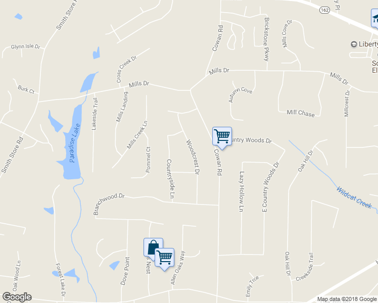 map of restaurants, bars, coffee shops, grocery stores, and more near 100 Woodcrest Drive in Covington