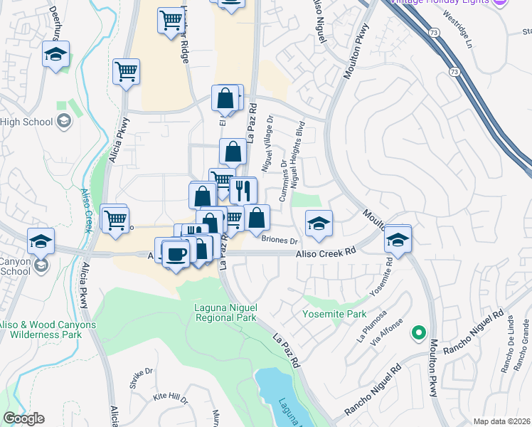 map of restaurants, bars, coffee shops, grocery stores, and more near 24212 Davida in Laguna Niguel