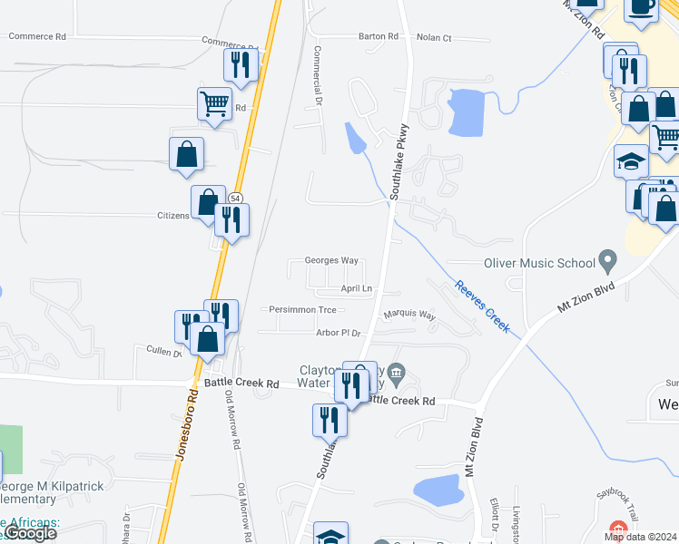 map of restaurants, bars, coffee shops, grocery stores, and more near 7237 April Court in Morrow