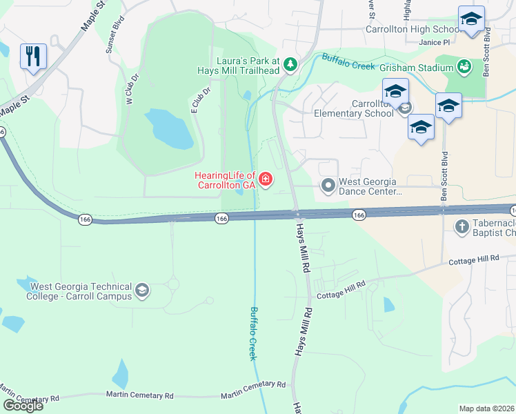 map of restaurants, bars, coffee shops, grocery stores, and more near 200 Glen Eagle Court in Carrollton