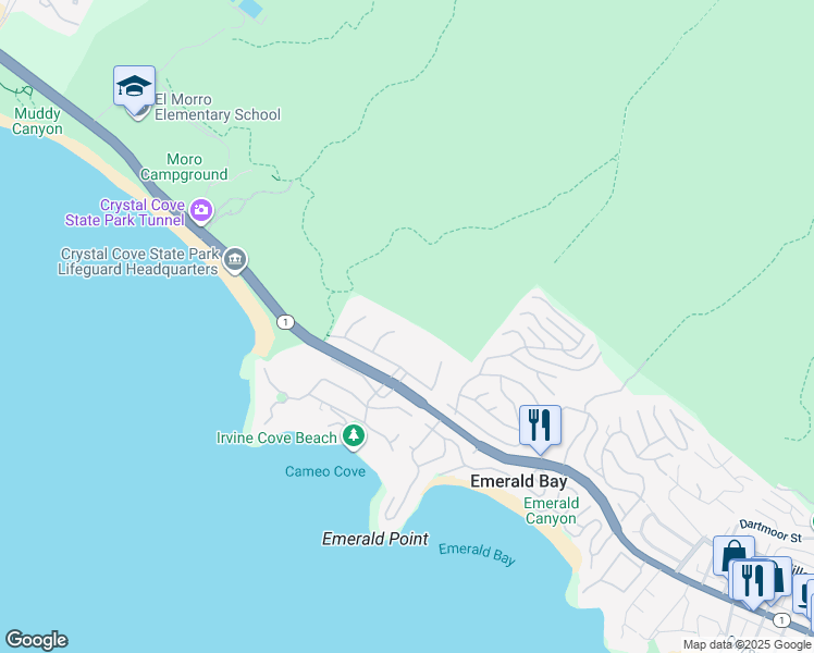 map of restaurants, bars, coffee shops, grocery stores, and more near 140 Irvine Cove Circle in Laguna Beach