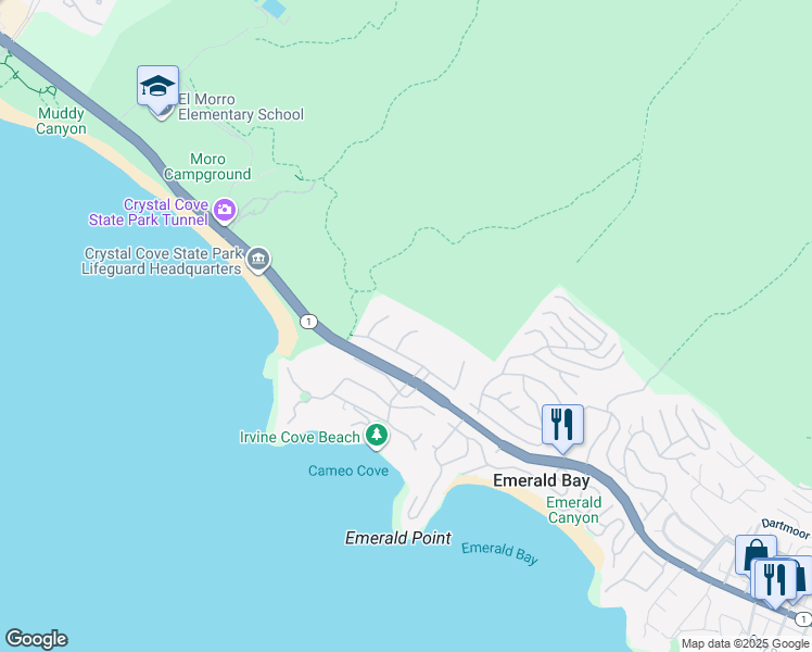 map of restaurants, bars, coffee shops, grocery stores, and more near 125 Irvine Cove Court in Laguna Beach
