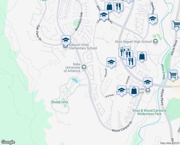 map of restaurants, bars, coffee shops, grocery stores, and more near 56 Deerborn Drive in Aliso Viejo