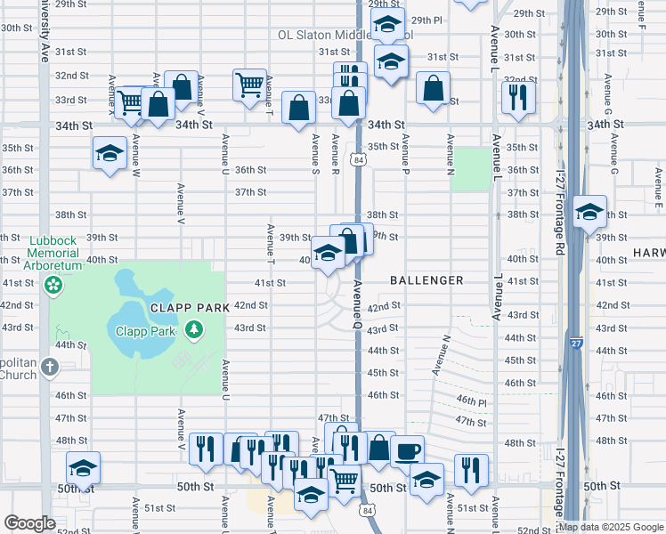 map of restaurants, bars, coffee shops, grocery stores, and more near 4008 Avenue R in Lubbock