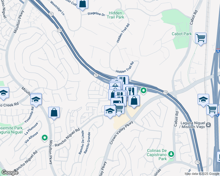 map of restaurants, bars, coffee shops, grocery stores, and more near 27915 Via Mirada in Laguna Niguel