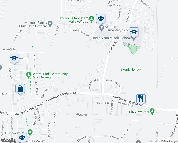 map of restaurants, bars, coffee shops, grocery stores, and more near 38750 Cobblestone Circle in Murrieta