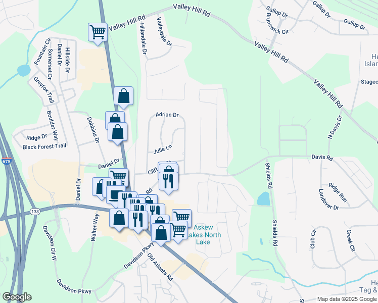 map of restaurants, bars, coffee shops, grocery stores, and more near 113 Adrian Drive in Stockbridge