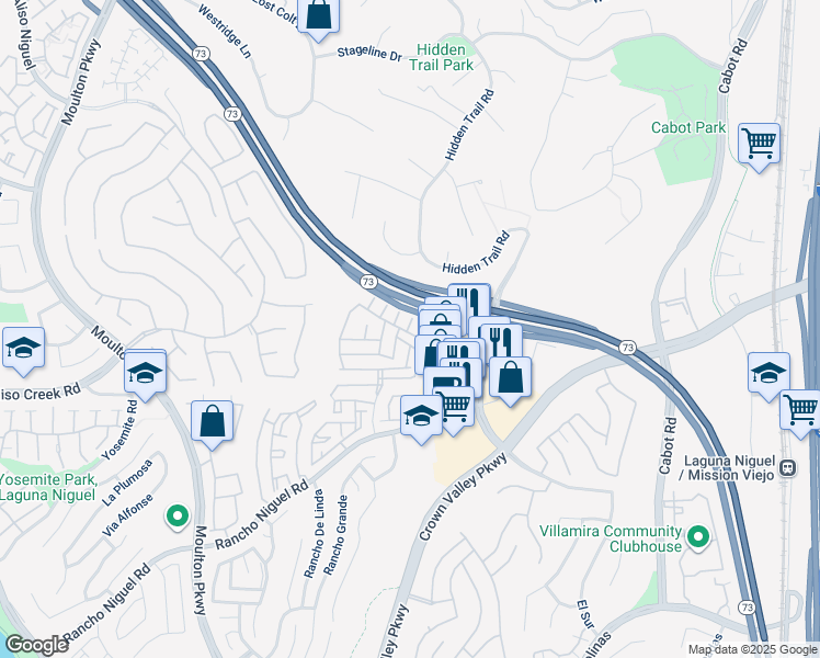 map of restaurants, bars, coffee shops, grocery stores, and more near 27914 Via Bellaza in Laguna Niguel