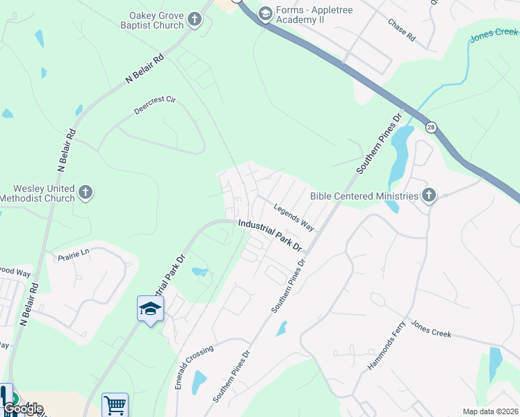 map of restaurants, bars, coffee shops, grocery stores, and more near 517 Southern Hills Drive in Evans