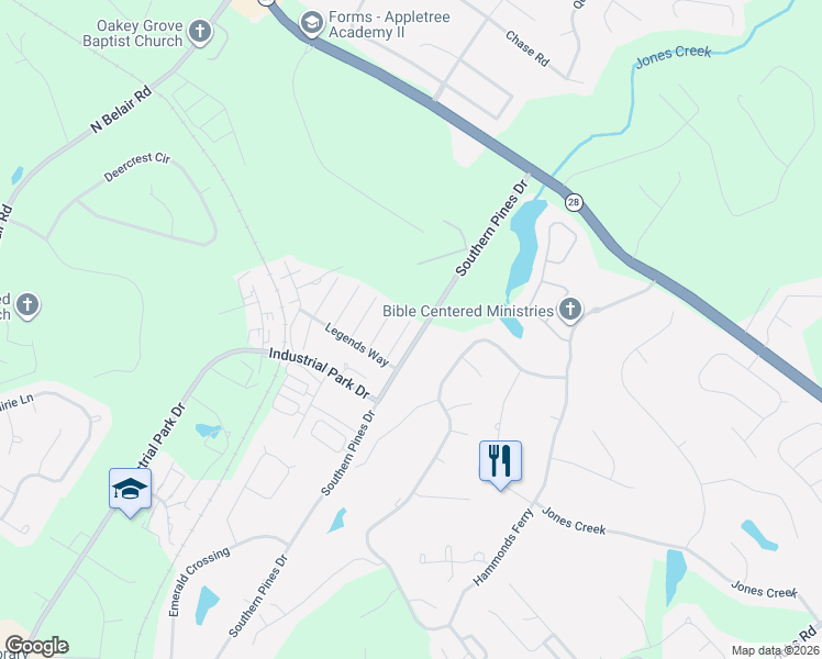 map of restaurants, bars, coffee shops, grocery stores, and more near 130 Palmer Court in Evans