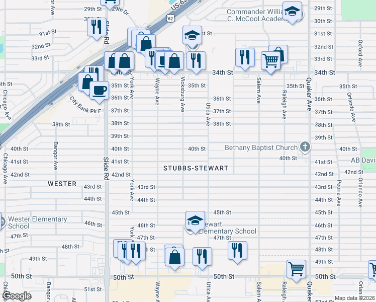 map of restaurants, bars, coffee shops, grocery stores, and more near 4902 40th Street in Lubbock